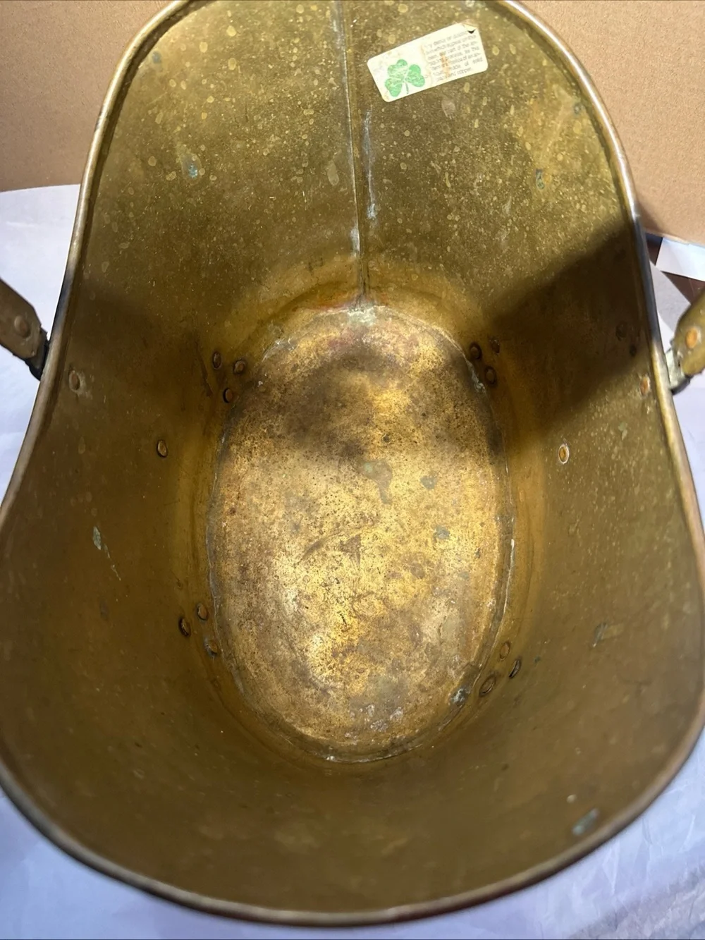 Solid copper and brass coal handle lions head footed made in Ireland 12”x13”x9”